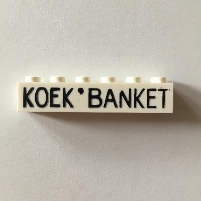 Visuel indicatif Rebrickable de Brique 1 x 6 avec motif imprimé noir épais 'KOEK' 'BANKET' (Brick 1 x 6 with 'KOEK' 'BANKET' Thick Black Print)