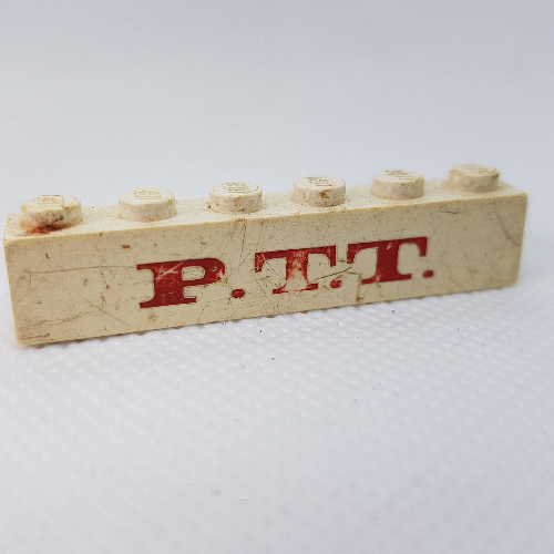 Visuel indicatif Rebrickable de Brique 1 x 6 avec motif imprimé rouge épais 'P.T.T.' (Brick 1 x 6 with 'P.T.T.' Thick Red Print)