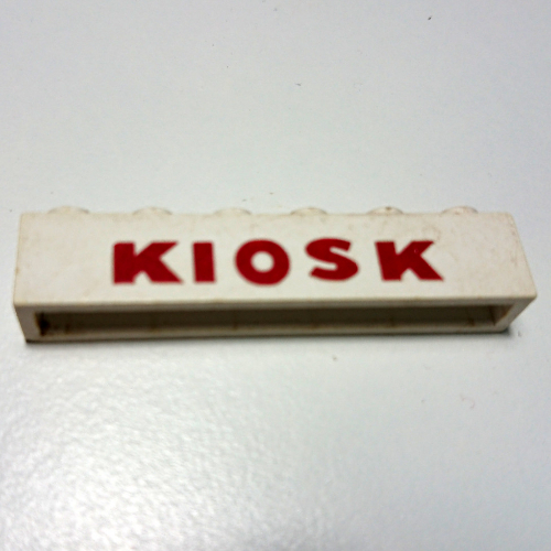 Visuel indicatif Rebrickable de Brique 1 x 6 avec motif imprimé rouge épais 'KIOSK' (Brick 1 x 6 with 'KIOSK' Sans-Serif Thick Red Print)