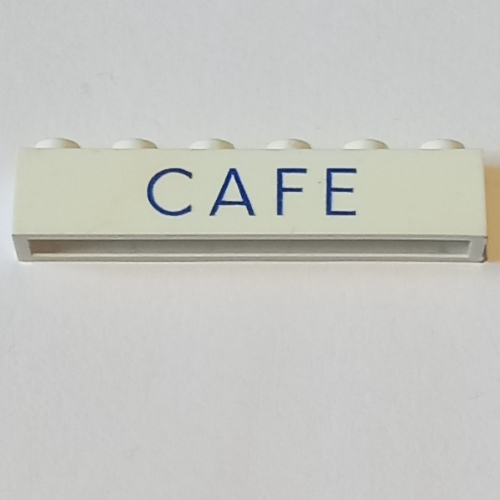 Visuel indicatif Rebrickable de Brique 1 x 6 avec motif imprimé bleu fin 'CAFE' (Brick 1 x 6 with 'CAFE' Thin Blue Print)
