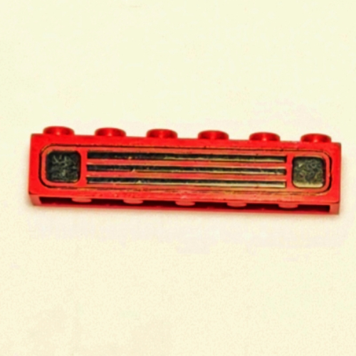 Visuel indicatif Rebrickable de Brique 1 x 6 avec le modèle imprimé noir de gril de voiture [en relief] (Brick 1 x 6 with Black Car Grill Print [Embossed])