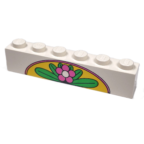 Visuel indicatif Rebrickable de Brique 1 x 6 avec fleur et feuilles sur motif imprimé arc jaune (Brick 1 x 6 with Flower and Leaves on Yellow Arch Print)