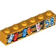 Brique 1 x 6 avec plaques d'immatriculation et motif imprimé '58' (Brick 1 x 6 with License Plates and '58' Print)