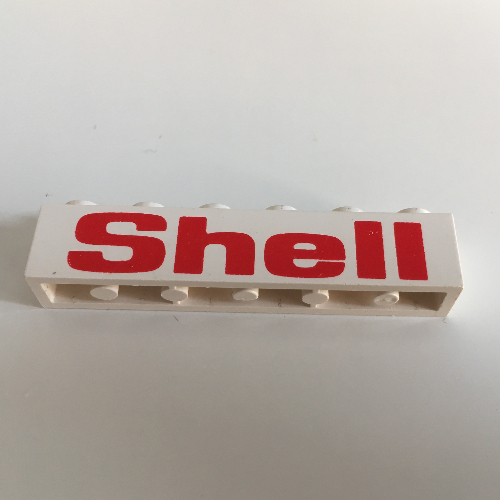 Visuel indicatif Rebrickable de Brique 1 x 6 avec motif imprimé rouge 'Shell' (Brick 1 x 6 with 'Shell' Bold Red Print)