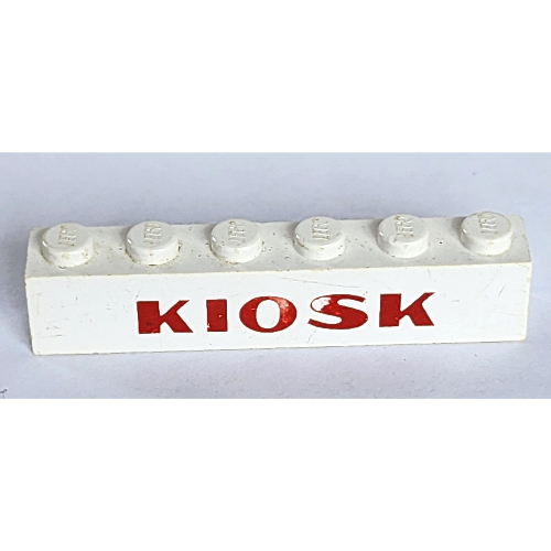 Visuel indicatif Rebrickable de Brique 1 x 6 avec motif imprimé rouge épais 'KIOSK' (Brick 1 x 6 with 'KIOSK' Sans-Serif Thick Red Print)