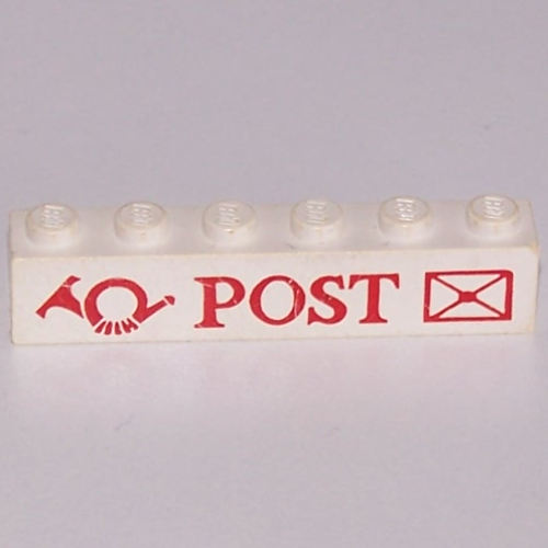 Visuel indicatif Rebrickable de Brique 1 x 6 avec motif imprimé 'POST', corne et enveloppe (Brick 1 x 6 with 'POST', Horn, and Envelope Print)