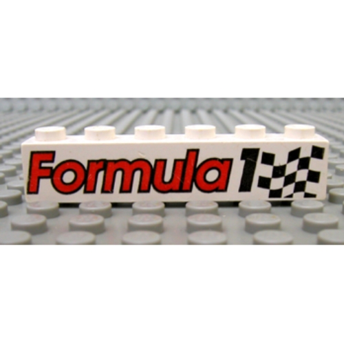 Visuel indicatif Rebrickable de Brique 1 x 6 avec motif imprimé 'Formula 1' et drapeau à carreaux (Brick 1 x 6 with 'Formula 1' and Chequered Flag Print)