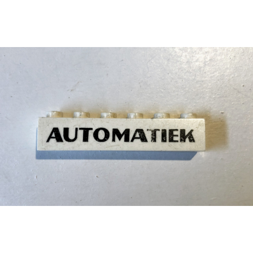 Visuel indicatif Rebrickable de Brique 1 x 6 avec motif imprimé noir 'AUTOMATIEK' (Brick 1 x 6 with 'AUTOMATIEK' Black Print)