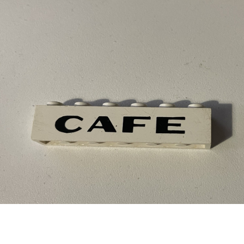 Visuel indicatif Rebrickable de Brique 1 x 6 avec inscription 'CAFE' en caractères épais sans empattement (Brick 1 x 6 with 'CAFE' Sans-Serif Thick Print)