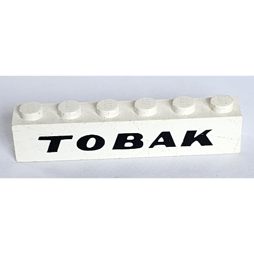 Visuel indicatif Rebrickable de Brique 1 x 6 avec motif imprimé 'TOBAK' en gras (Brick 1 x 6 with 'TOBAK' Italic Bold Print)