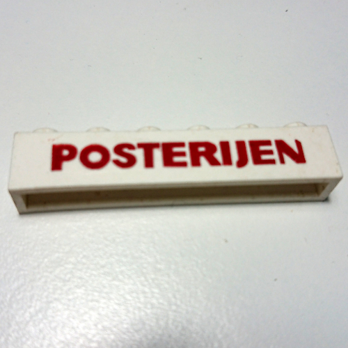 Visuel indicatif Rebrickable de Brique 1 x 6 avec motif imprimé 'POSTERIJEN' (Brick 1 x 6 with 'POSTERIJEN' Bold Red Print)