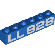 Visuel indicatif Rebrickable de Brique 1 x 6 avec motif imprimé blanc 'LL928' (Brick 1 x 6 with White 'LL928' Print)