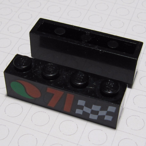 Visuel indicatif Rebrickable de Brique 1 x 4 avec '71', drapeau à carreaux, et Octan Logo imprimé (Brick 1 x 4 with '71', Chequered Flag, and Octan Logo Print)