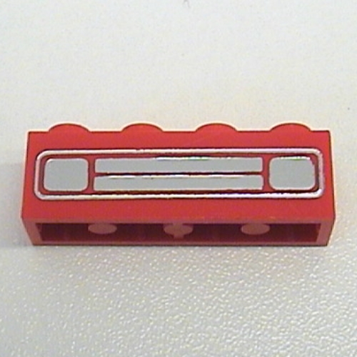 Visuel indicatif Rebrickable de Brique 1 x 4 avec motif imprimé de grille de voiture en argent chromé [indéterminé] (Brick 1 x 4 with Chrome Silver Car Grill Print [Undetermined])