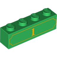 Visuel indicatif Rebrickable de Brique 1 x 4 avec motif imprimé jaune '1' et Fantaisie (Brick 1 x 4 with Yellow '1' and Fancy Outline Print)