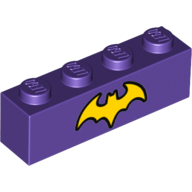 Visuel indicatif Rebrickable de Brique 1 x 4 avec motif imprimé Batgirl Logo jaune (Brick 1 x 4 with Yellow Batgirl Logo Print)