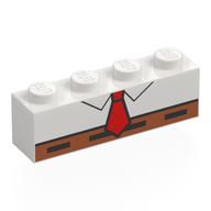 Visuel indicatif Rebrickable de Brique 1 x 4 avec chemise blanche, cravate rouge, pantalon brun rougeâtre motif imprimé (Brick 1 x 4 with White Shirt, Red Tie, Reddish Brown Pants Print)