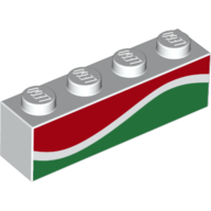 Visuel indicatif Rebrickable de Brique 1 x 4 avec octane rouge vert ligne de vague motif imprimé (Brick 1 x 4 with Octan Red Green Wave Line Print)