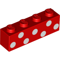 Visuel indicatif Rebrickable de Brique 1 x 4 avec des cercles blancs, motif imprimé par points (Brick 1 x 4 with White Circles, Dots Print)