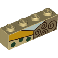 Visuel indicatif Rebrickable de Brique 1 x 4 avec vert d’eau, jaune, brun foncé formes, points vert foncé, brun rougeâtre boucles (Brick 1 x 4 with Aqua, Yellow, Dark Tan Shapes, Dark Green Dots, Reddish Brown Curls)