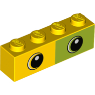 Visuel indicatif Rebrickable de Brique 1 x 4 avec œil jaune, œil de vert citron, motif imprimé carré de vert citron (Brick 1 x 4 with Yellow Eye, Lime Eye, Lime Square Print)