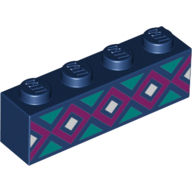 Visuel indicatif Rebrickable de Brique 1 x 4 avec des carrés violet foncé et blanc, triangles turquoise foncé imprimé (Brick 1 x 4 with Dark Purple and White Squares, Dark Turquoise Triangles Print)