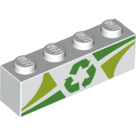 Visuel indicatif Rebrickable de Brique 1 x 4 avec des formes vertes / calcaires, recycler logo / symbole (Brick 1 x 4 with Green/Lime Shapes, Recycle Logo/Symbol)