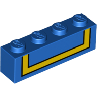 Visuel indicatif Rebrickable de Brique 1 x 4 avec bande jaune, motif imprimé bord noir (Brick 1 x 4 with Yellow Stripe, Black Border Print)