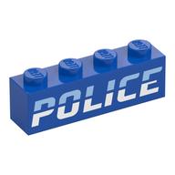 Visuel indicatif Rebrickable de Brique 1 x 4 avec motif imprimé 'POLICE' bleu clair et blanc (Brick 1 x 4 with Bright Light Blue and White 'POLICE' Print)