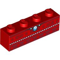 Visuel indicatif Rebrickable de Brique 1 x 4 avec des points blancs, motif imprimé carrés rouges foncés (Brick 1 x 4 with White Dots, Dark Red Squares Print)