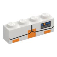 Visuel indicatif Rebrickable de Brique 1 x 4 avec des carrés orange, lignes noires, bleu/orange Classement motif imprimé (Brick 1 x 4 with Orange Squares, Black Lines, Blue/Orange Ranking Print)