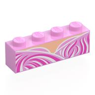 Visuel indicatif Rebrickable de Brique 1 x 4 avec robe rose foncé/rose vif/blanc, motif imprimé poitrine nougat clair (Brick 1 x 4 with Dark Pink/Bright Pink/White Dress, Light Nougat Chest Print)
