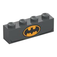 Visuel indicatif Rebrickable de Brique 1 x 4 avec logo Batman orange/noir clair d'un côté, chauve-souris noire, muscles de l'autre côté motif imprimé (Brick 1 x 4 with Bright Light Orange/Black Batman Logo on One Side, Black Bat, Muscles on Other Side Print)