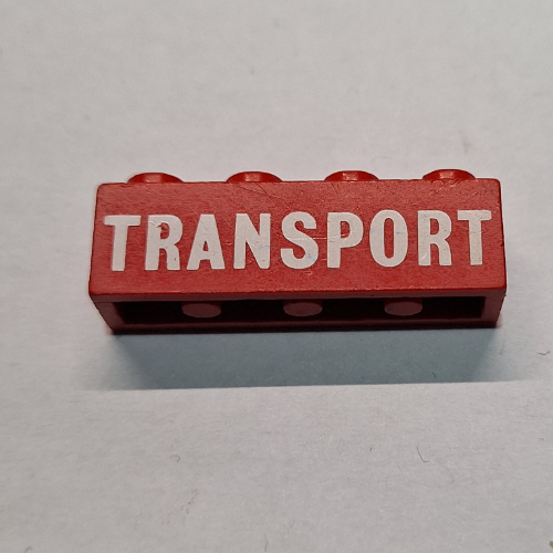 Visuel indicatif Rebrickable de Brique 1 x 4 avec motif imprimé blanc 'TRANSPORT' (Brick 1 x 4 with White 'TRANSPORT' Solid Print)
