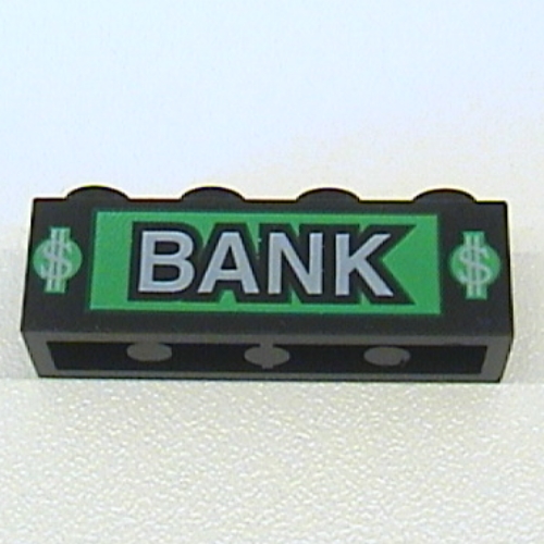 Visuel indicatif Rebrickable de Brique 1 x 4 avec 'BANK', signe dollar motif imprimé (Brick 1 x 4 with 'BANK', Dollar Signs Print)