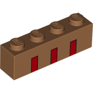 Visuel indicatif Rebrickable de Brique 1 x 4 avec 3 rectangles rouges bordés motif imprimé (Brick 1 x 4 with 3 Red Bordered Rectangles Print)