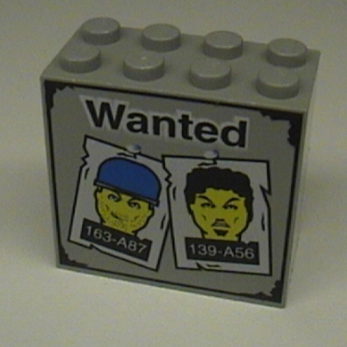 Visuel indicatif Rebrickable de Brique 2 x 4 x 3 avec motif imprimé d'affiches 'Wanted' (Brick 2 x 4 x 3 with 'Wanted' Posters Print)