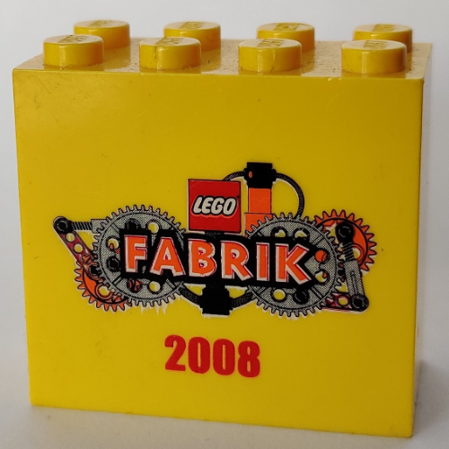 Visuel indicatif Rebrickable de Brique 2 x 4 x 3 avec 'LEGO Fabrik 2008' avec motif imprimé en orange (Brick 2 x 4 x 3 with 'LEGO Fabrik 2008' with Orange Text Print)