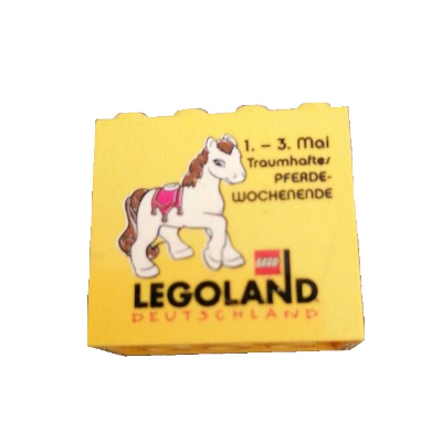 Visuel indicatif Rebrickable de Brique 2 x 4 x 3 avec motif imprimé 'LEGOLAND DEUTSCHLAND 1.-3. Mai Traumhaftes PFERDE-WOCHENENDE' (Brick 2 x 4 x 3 with 'LEGOLAND DEUTSCHLAND 1.-3. Mai Traumhaftes PFERDE-WOCHENENDE' Print)