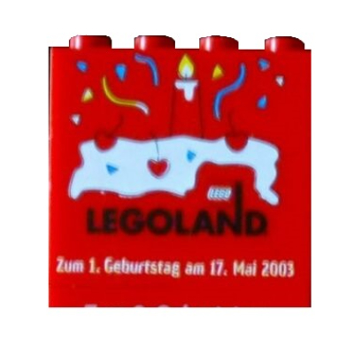 Visuel indicatif Rebrickable de Brique 2 x 4 x 3 Avec 'LEGOLAND' 'Zum 1. Geburtstag am 17. Mai 2003' 1. Geburtstag am 17. Mai 2003' motif imprimé (Brick 2 x 4 x 3 with 'LEGOLAND' 'Zum 1. Geburtstag am 17. Mai 2003' Print)