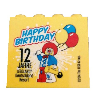 Visuel indicatif Rebrickable de Brique 2 x 4 x 3 avec motif imprimé 'LEGOLAND Deutschland Resort HAPPY BIRTHDAY 12 JAHRE' (Brick 2 x 4 x 3 with 'LEGOLAND Deutschland Resort HAPPY BIRTHDAY 12 JAHRE' Print)