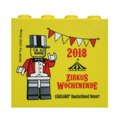 Visuel indicatif Rebrickable de Brique 2 x 4 x 3 avec motif imprimé 'LEGOLAND Deutschland Resort 2018 ZIRKUS WOCHENENDE' (Brick 2 x 4 x 3 with 'LEGOLAND Deutschland Resort 2018 ZIRKUS WOCHENENDE' Print)