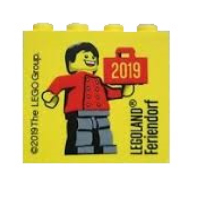 Visuel indicatif Rebrickable de Brique 2 x 4 x 3 avec motif imprimé 'LEGOLAND Feriendorf 2019' (Brick 2 x 4 x 3 with 'LEGOLAND Feriendorf 2019' Print)