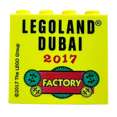 Visuel indicatif Rebrickable de Brique 2 x 4 x 3 avec motif imprimé 'Legoland Dubai 2017 Factory' (Brick 2 x 4 x 3 with 'Legoland Dubai 2017 Factory' Print)