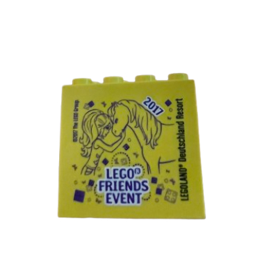 Visuel indicatif Rebrickable de Brique 2 x 4 x 3 avec 'LEGO Friends Event', LEGOLAND Deutschland Resort', motif imprimé '2017' (Brick 2 x 4 x 3 with 'LEGO Friends Event', Legoland Deutschland Resort', '2017' Print)