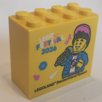 Visuel indicatif Rebrickable de Brique 2 x 4 x 3 avec inscription 'LEGO FESTIVAL 2026 LEGOLAND Deutschland Resort' (Brick 2 x 4 x 3 with 'LEGO FESTIVAL 2026 LEGOLAND Deutschland Resort' Print)