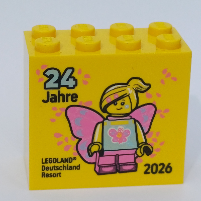 Visuel indicatif Rebrickable de Brique 2 x 4 x 3 avec motif imprimé '24 Jahre LEGOLAND Deutschland Resort 2026' (Brick 2 x 4 x 3 with '24 Jahre LEGOLAND Deutschland Resort 2026' Print)