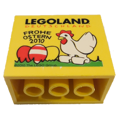 Visuel indicatif Rebrickable de Brique 2 x 4 x 3 avec motif imprimé 'Legoland Deutschland Frohe Ostern 2010' (Brick 2 x 4 x 3 with 'Legoland Deutschland Frohe Ostern 2010' Print)