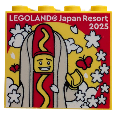 Visuel indicatif Rebrickable de Brique 2 x 4 x 3 avec 'LEGOLAND Japan Resort 2025', costume de hot-dog et motif imprimé fleurs de cerisier (Brick 2 x 4 x 3 with 'LEGOLAND Japan Resort 2025', Hot Dog Costume and Cherry Blossom Flowers Print)