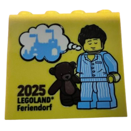 Visuel indicatif Rebrickable de Brique 2 x 4 x 3 avec motif imprimé 'LEGOLAND Feriendorf 2025' (Brick 2 x 4 x 3 with 'LEGOLAND Feriendorf 2025' Print)